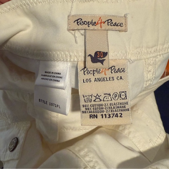 People for Peace White Cotton Pants with Floral Embroidery, Size 30 - Picture 9 of 13